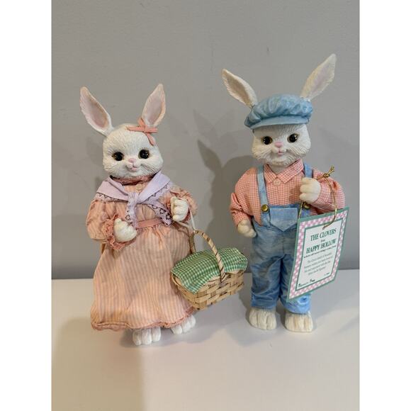 Potpourri Press Happy Hollow Bunny Pair Clementine Hezekiah 1992 w Boxes - Picture 2 of 11